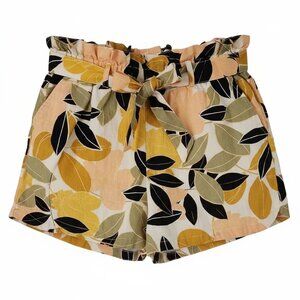 Rachel Zoe Linen Citrus Paper Bag Waist Shorts- Size L, Bohemian, Costal, Casual